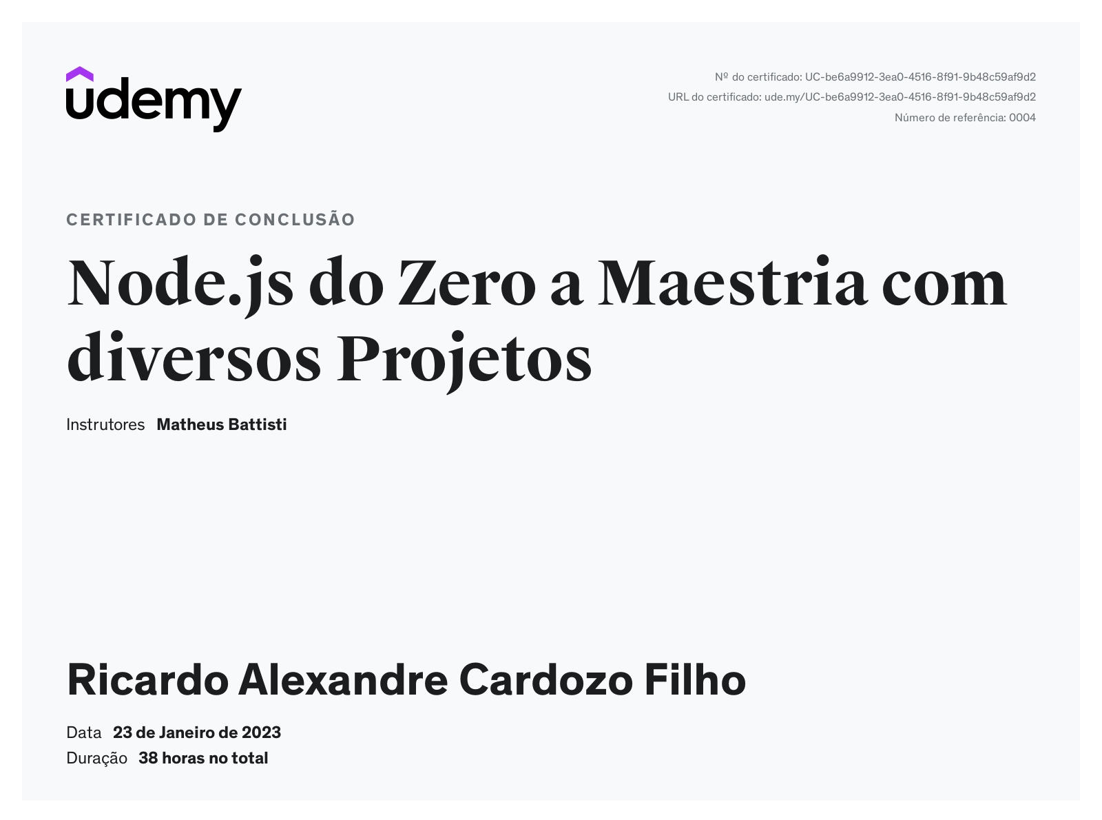 Foto do certificado
